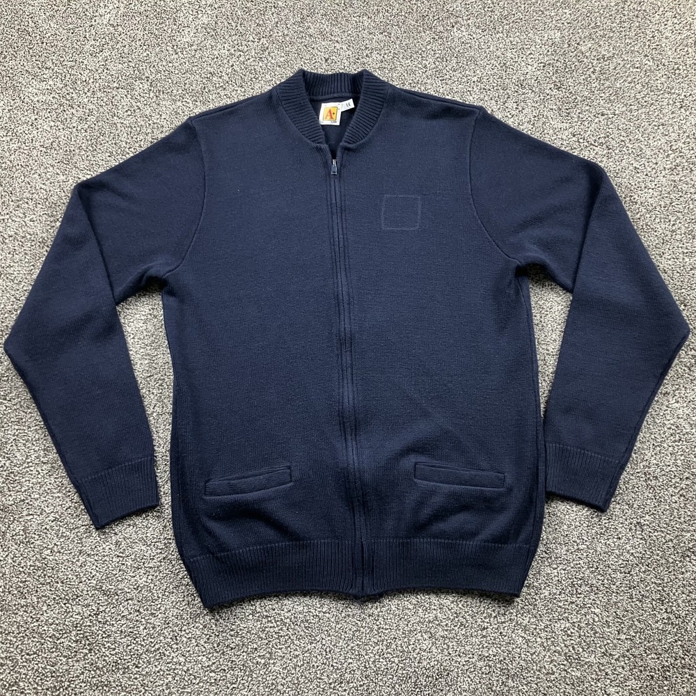 SAI Sweater‎ Size Large Cardigan Navy Blue Full Zip Knit Grandpa Core A+ School